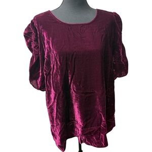 Torrid Burgundy Velvet Puff Sleeve Top Size 2 Plus